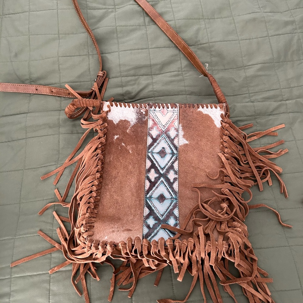 Cowhide fringe bag